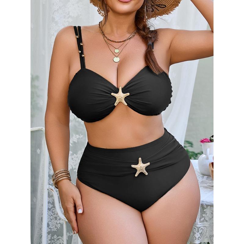 

2026 Большой размер Женские купальники бикини с высокой талией, Женская купальная одежда и одежда 0XL чёрный