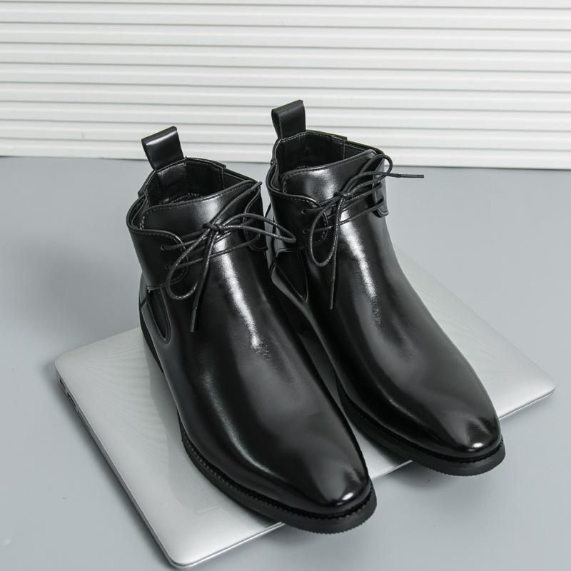 

Эксклюзивно для больших размеров, ботинки Челси, мужские, в британском стиле, модные, высокие кожаные туфли, боковая молния, средняя помощь, ботинки Martin для джентльменов 38 чёрный