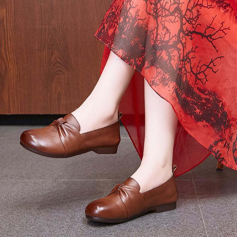 Women's Shoes Soft Bottom Leather Shoes Vintage Cowhide Flat Single Shoes