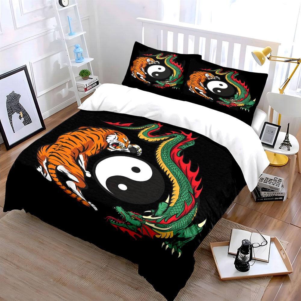 Tiger and dragon encircle yin-yang Print Bedding Set 1 Duvet Cover 2 Pillowcases for Adult and Children Luxury Gift Full Size