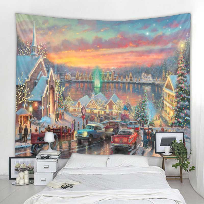Christmas Tapestry Wall Hanging Christmas Tree Fireplace Decoration Environmentally Friendly Printing Soft Hanging Cloth