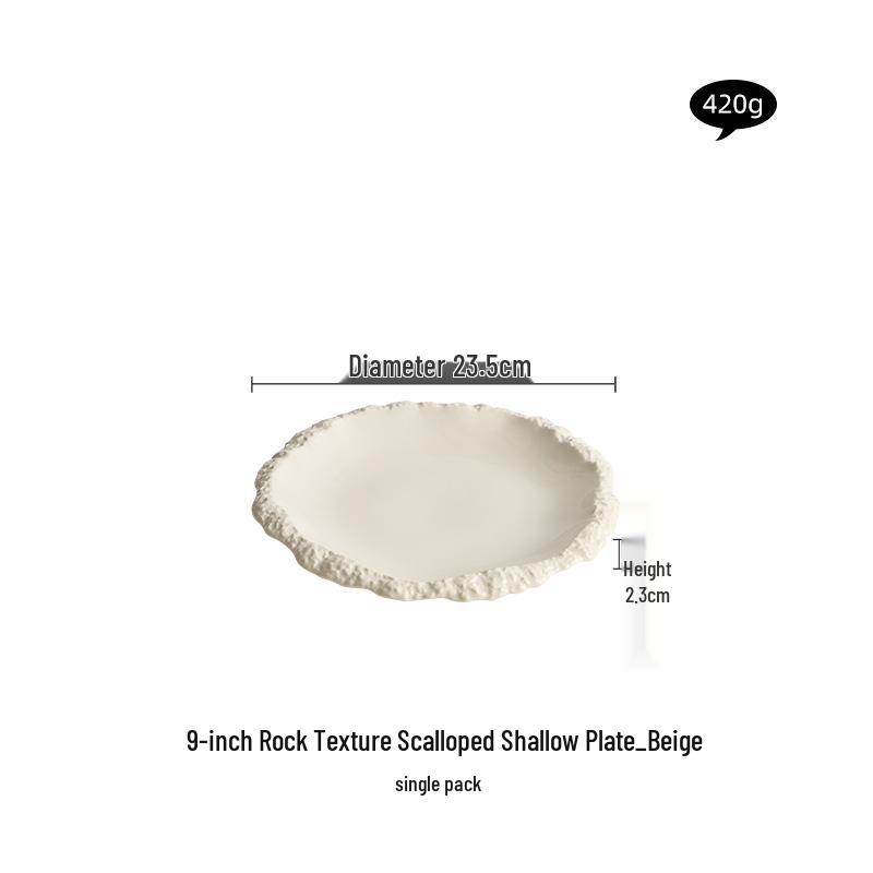Rock Texture Ruffle Edge Ceramic Dinner Plate, Shallow 2024 New Style Tableware for Hotels