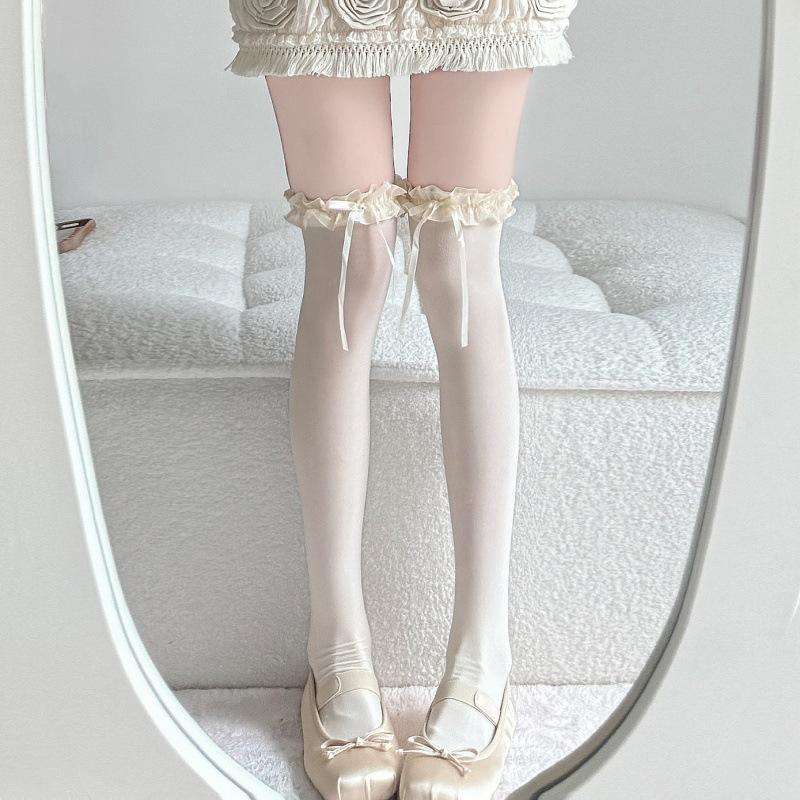 Socks Women'S Ballet Style Long Tube Lace Lolita Lace Bow Pure Desire Style Summer Thin Knee Socks