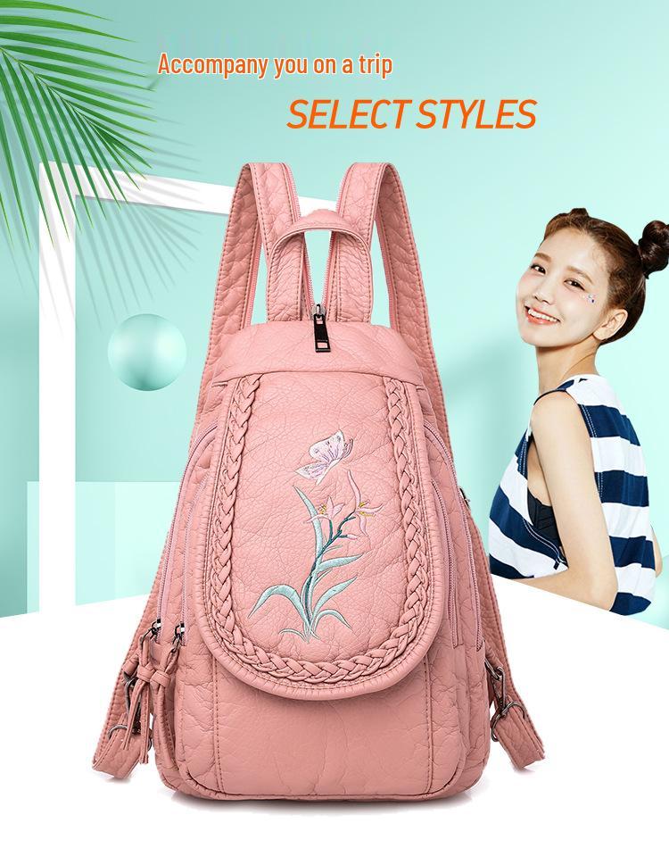 Bestickter Leder-Rucksack mit Blumenmuster: Brusttasche im nationalen Stil zum Einkaufen und Reisen