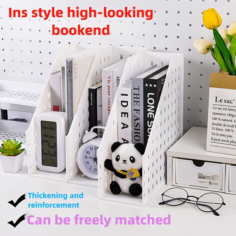 1pc White Plastic Desktop Book Stand Organizer with Multiple Compartments - Space-Saving Vertical Desk Organizer for Books