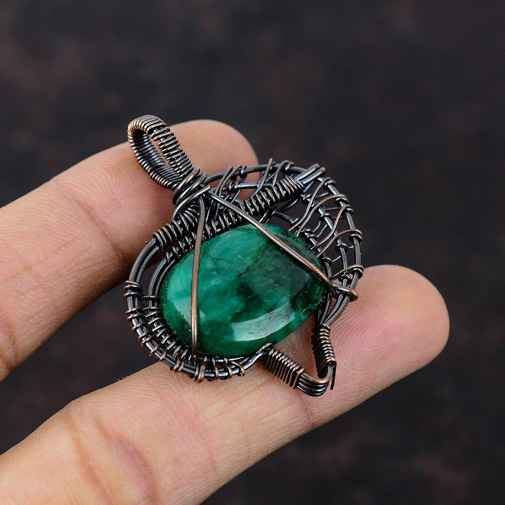 Faceted Zambian Emerald Copper Pendant Copper Wire Wrapped Pendant Handmade Copper Wire Wrap Jewelry Gift For Her Natural Gemstone Jewelry