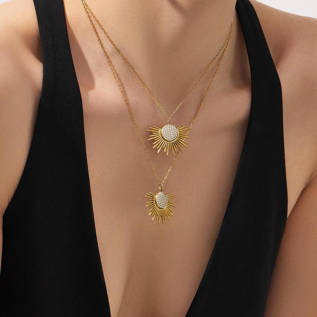 5A Zircon Sun Pendant Necklace, 18k Gold-Plated Stainless Steel