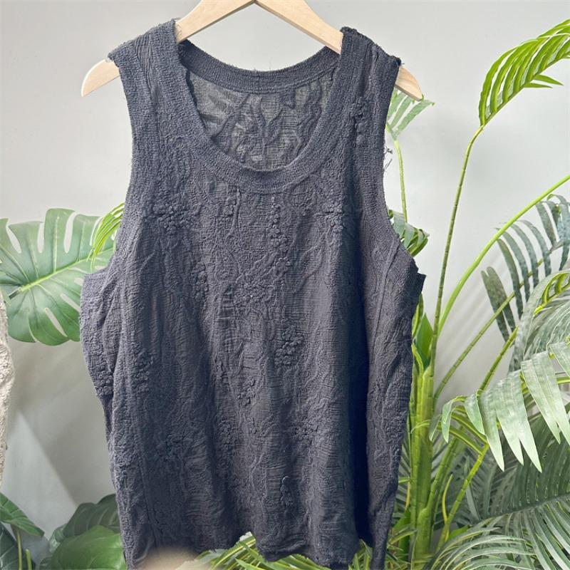 

Вышивка, вышитый хлопок литературный и художественный маленький свежий универсальный жилет из чистого хлопка с вышивкой и нижней рубашкой на бретелях, сложенный весной One size чёрный