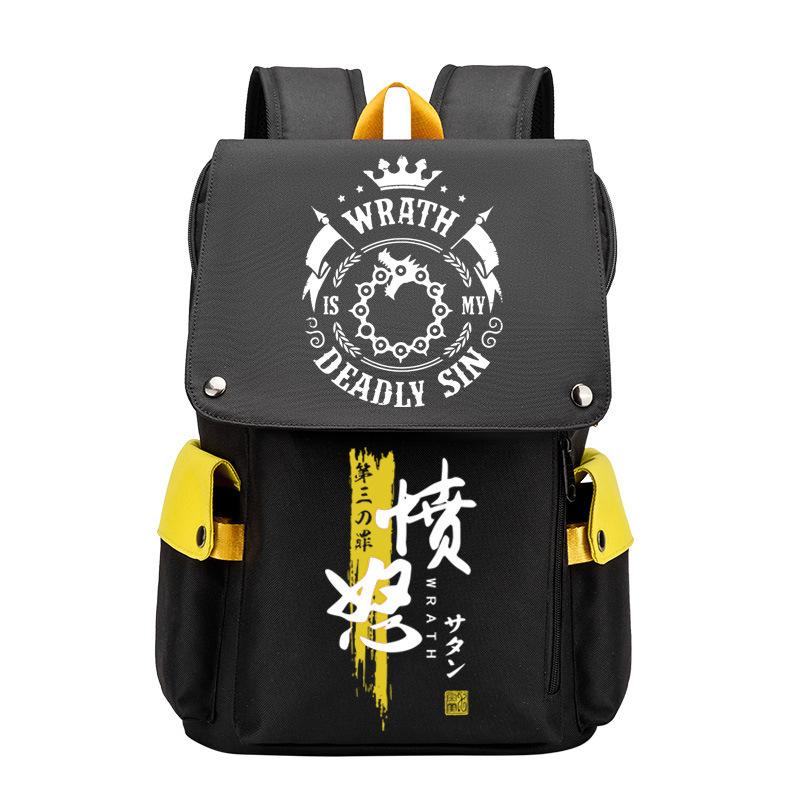 Anime Peripheral Backpack Anime Seven Deadly Sins Seven Original Sins Angry Arrogance School Bag Men'S Backpack