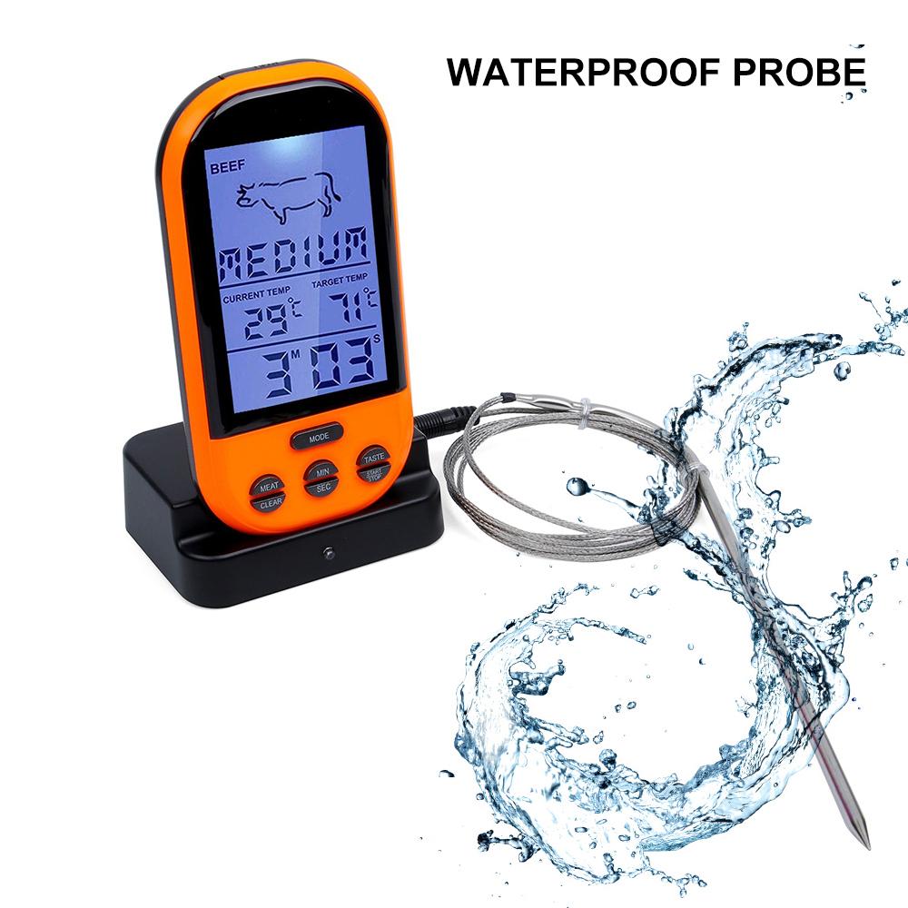 Беспроводной цифровой термометр для еды с таймером и будильником, термометр для мяса и барбекю, щуп, измеритель температуры стейка BBQ Waterproof