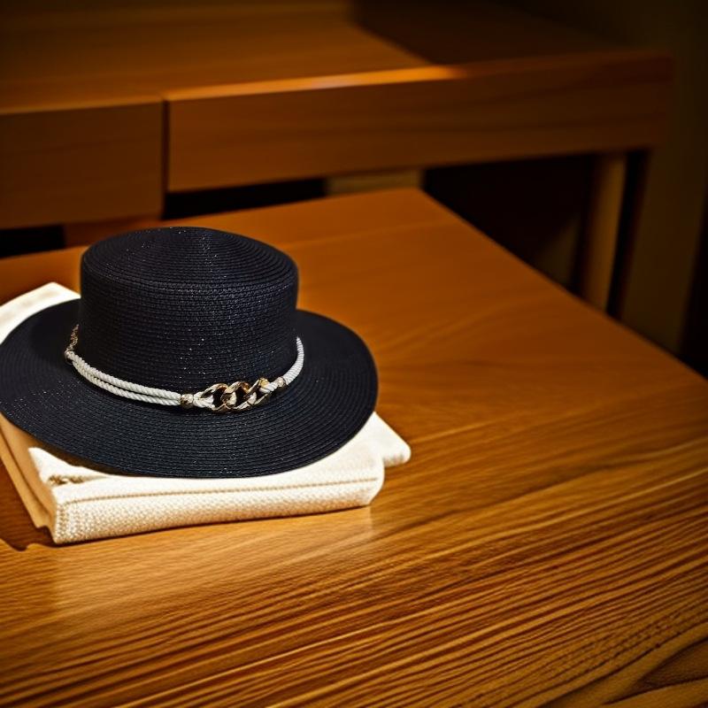 European and American spring and summer sunscreen metal buckle accessories sunshade jazz straw hat fashion celebrity vacation beach top hat