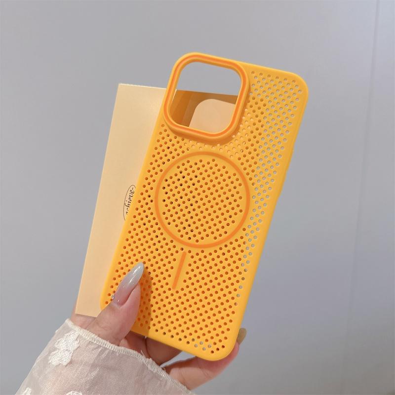 Luxury Contrasting Color Mesh Heat Dissipation Magnetic Protective Case for iPhone 16 Pro Max 15 14 13 12 Pro, Fully Shock-absorbing Protective Cover