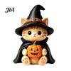 Trendy Desk Accessories Vintage Witch Cat Halloween Decoration, Small Wooden Unique Gift for Her Figurine Farmhouse Mantel, Bookshelf Table,