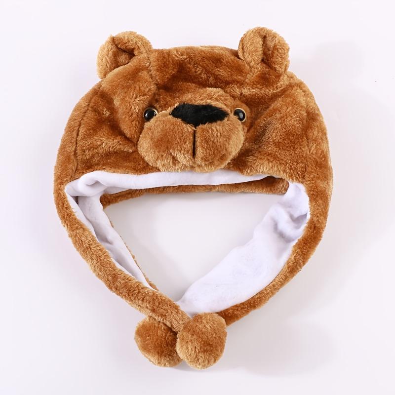 Plush Winter Animal Hat Warm Winter Hood for Adults Bear Earflap Hat Pom Costume Accessory Party Ski Cap