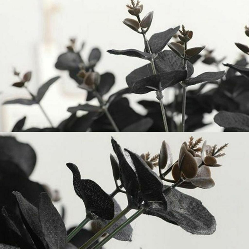 A84E-2X 20 Heads Artificial Black Eucalyptus Fake Flower Plant Wedding Party Decoration