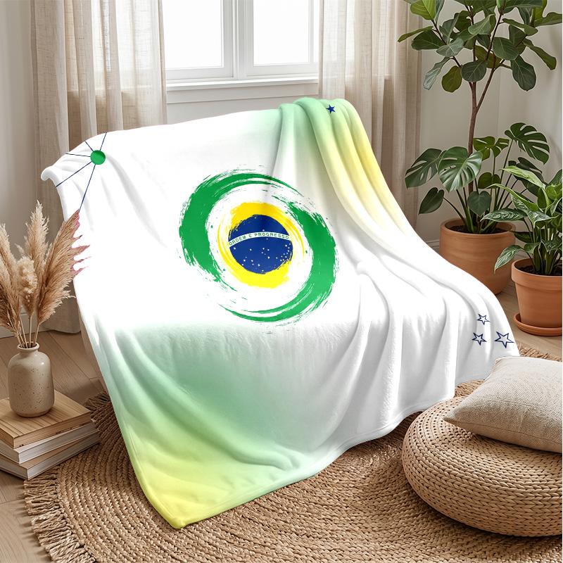 Brazil Football Printed Flannel Blanket Skin Friendly Warm Decorative Throw for Indoor Couch Bed Daily Use