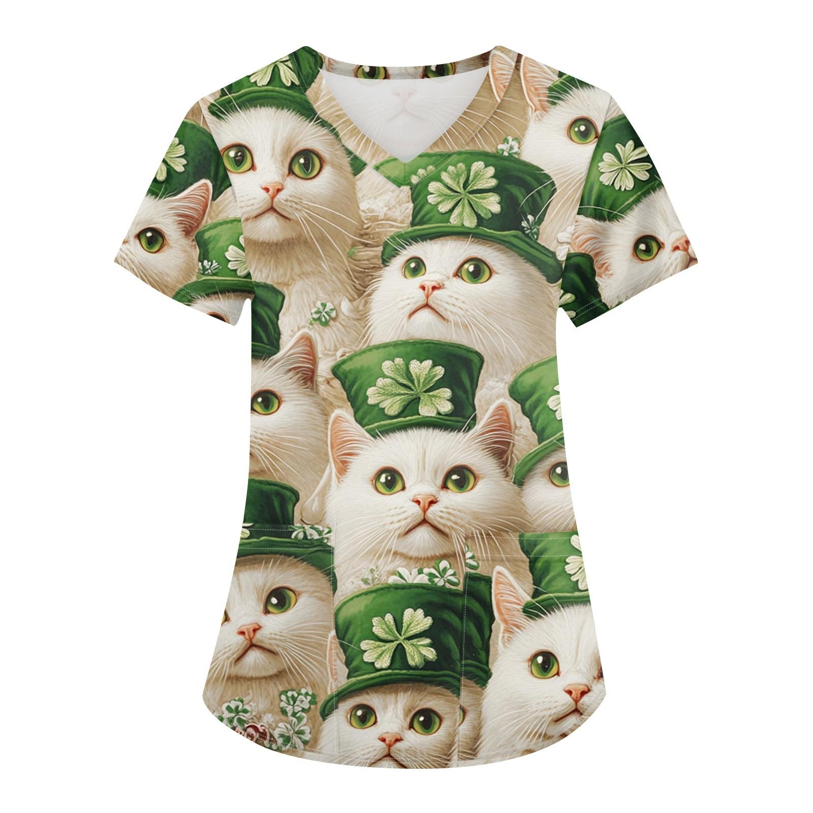 

Женская мода с v-образным вырезом, короткими рукавами и карманами, топы с принтом L армия зеленый