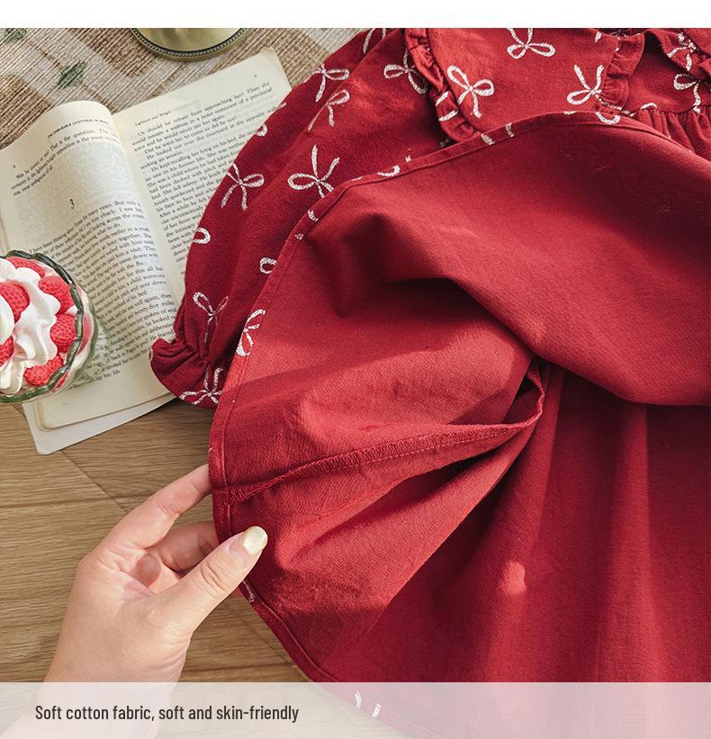 Koreanischer Stil Langarm Spitzen-Prinzessinnenkleid für Mädchen - Herbst 2026 Kollektion, Reine Baumwolle