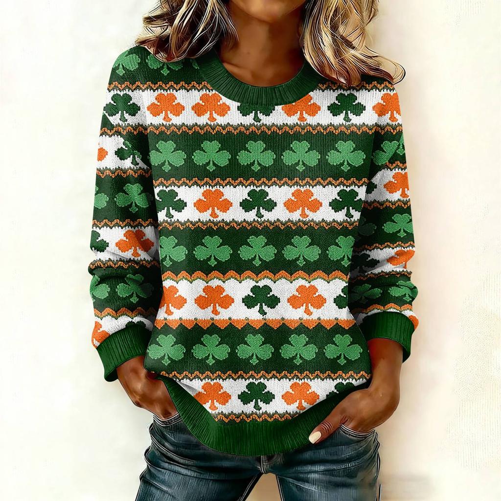 Women'S St. Patrick's Day Sweater Cute Fun Patrick's Day Sweater Spring  Long Sleeve Knitted Sweater