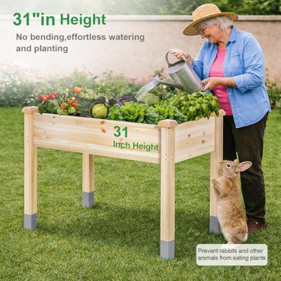 331 lb Ccity Wooden Raised Garden Bed with Legs 48x24x31 in Elevated Reinforced Large Planter Box for Vegetable Flower Herb Out