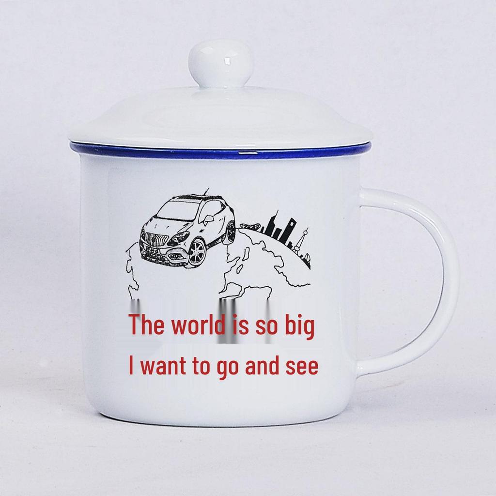 Retro Ceramic Mug with Lid: Nostalgic Imitation Enamel Design, Creative Office Tea Cup.