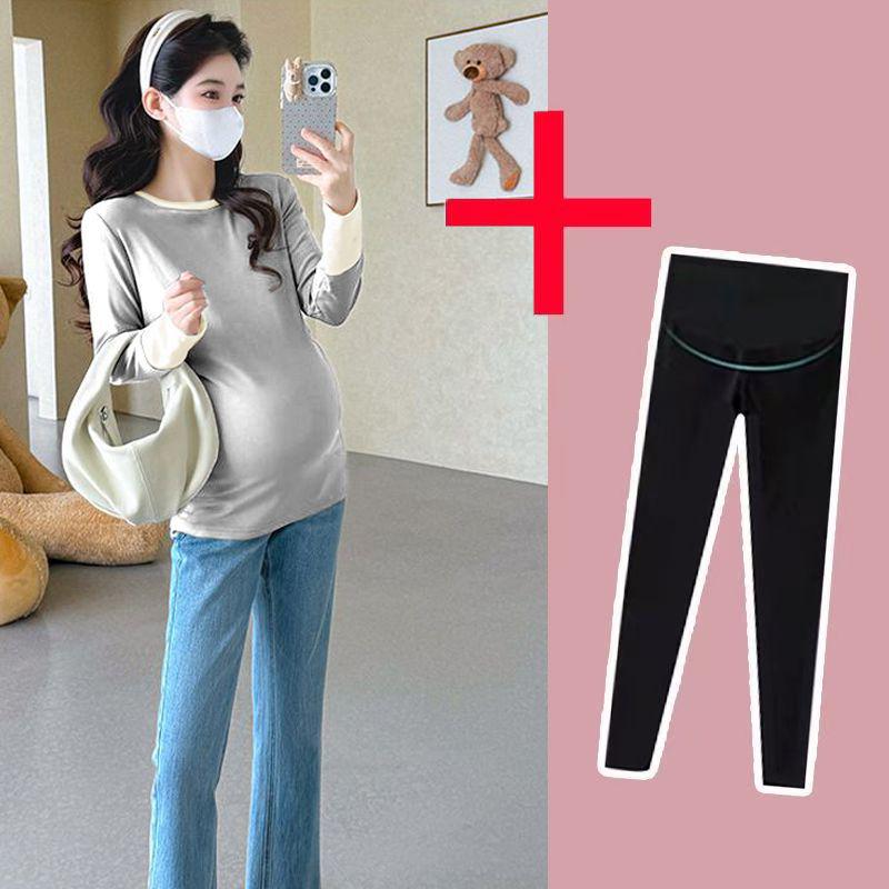 

Korean Style Maternity Color Block T-Shirt Set with High-Waisted Adjustable Support for Moms 2XL (145-165 Catty)