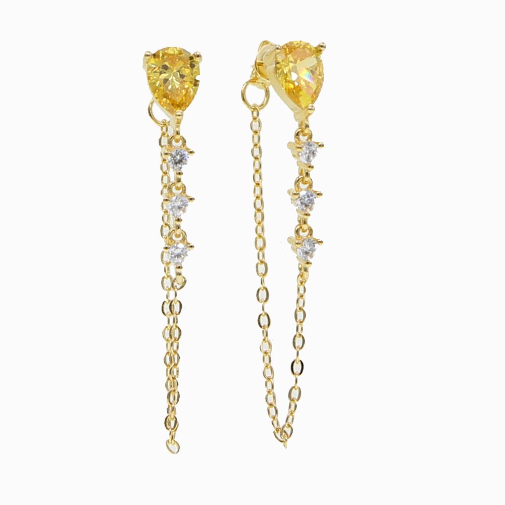 Colorful Tear Drop Cz Tassel Chain Earring Elegance Romantic Girlfriend Gift Fashion Jewelry