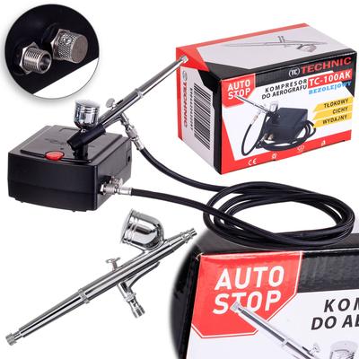 Kompresor Do Aerografu Zestaw Aerograf 0,3Mm Wąż Auto Stop Cichy