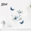 Grafiche da Parete Stile Zen Rimovibili Adesivi Floreali Blu Inchiostrati con Farfalle Gigli Delicati Peel and Stick Floreale Minimalista Decorazione Casa