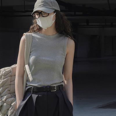 Simple Basic Racer-shaped Tank Tops Summer Shape Slim Fit Casual Solid Color Render Sleeveless Knitted Tops