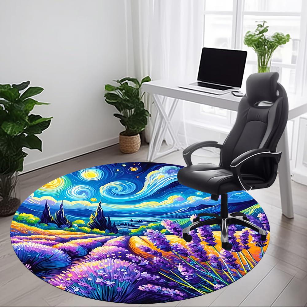 1pc Lavender Field Chair Carpet for Office, Non slip, Soft and Durable Office Rug