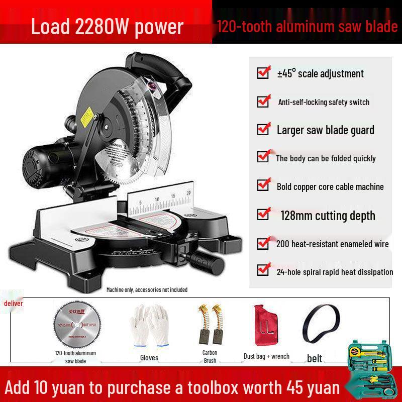 High Precision 10" Aluminum Alloy Miter Saw, 45º Multifunctional Cutting Machine