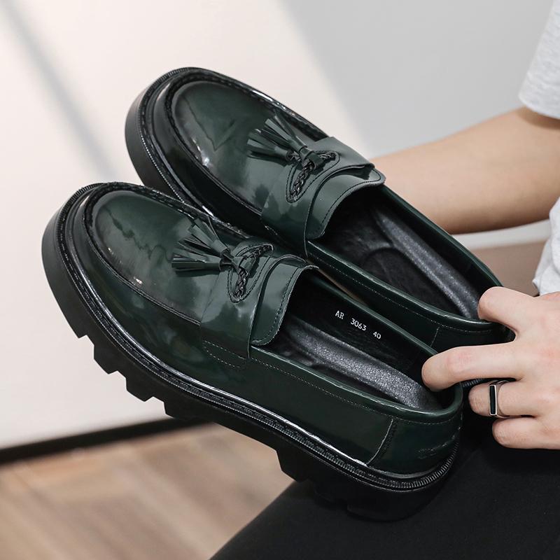 Men's Loafers New British Style Business Dress Glossy One-pedal Big Head Shoes Thick Sole Heightening Casual Leather Shoes