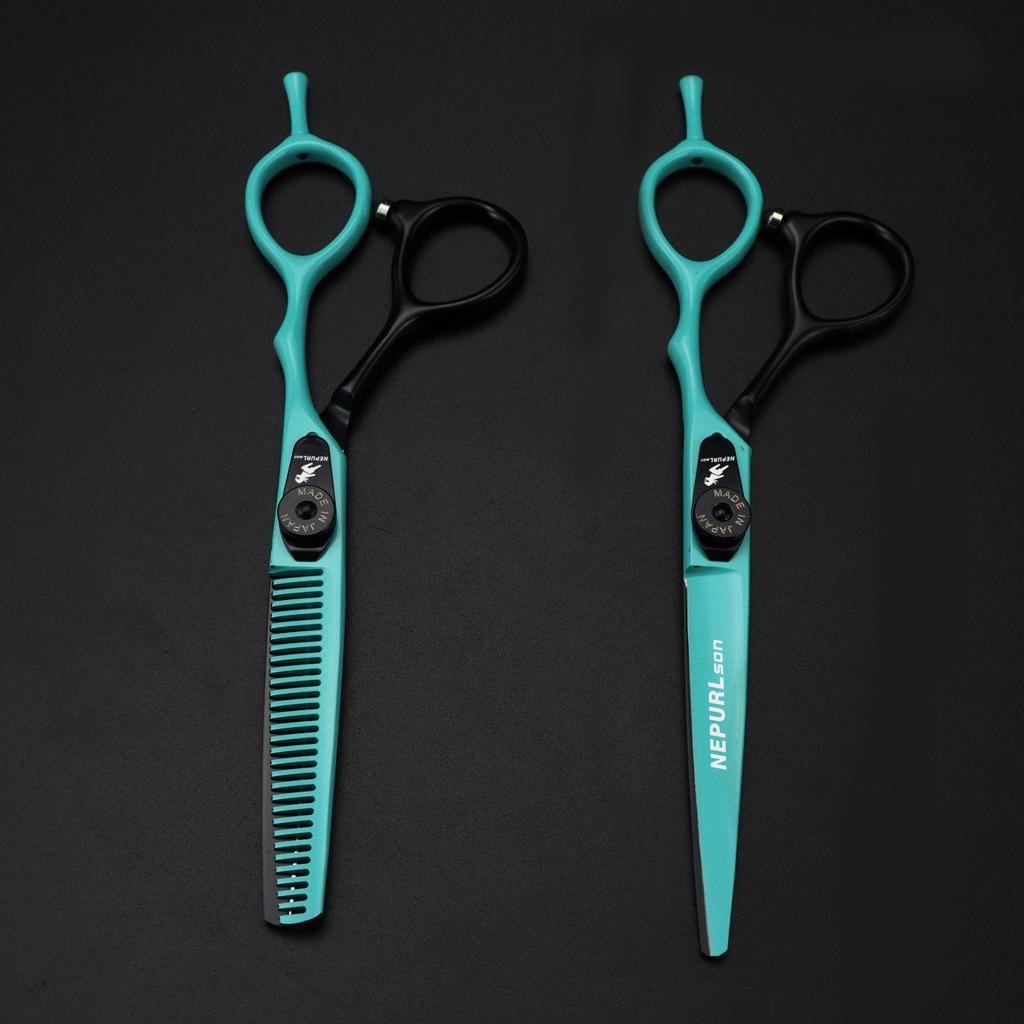 6.0-Inch Napson Black Green HB-02 Serrated Hairdressing Scissors