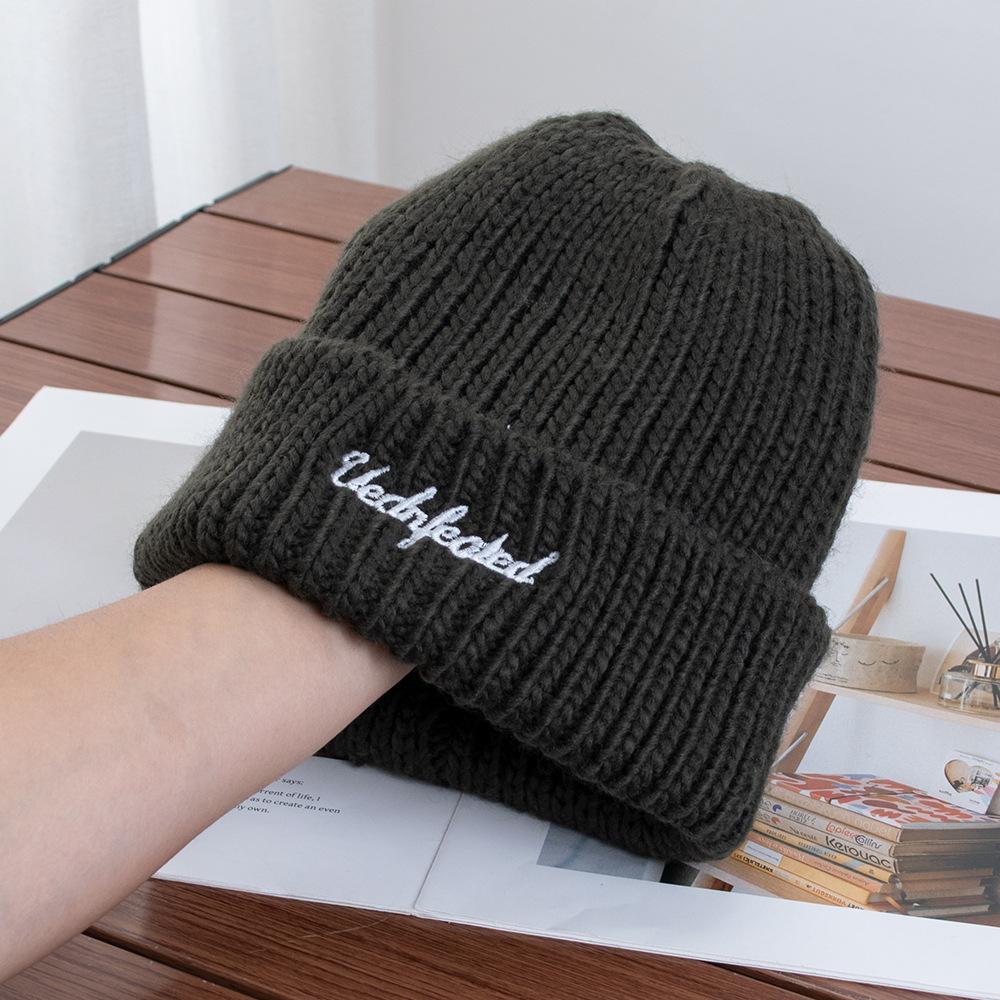 Knitted hat women's autumn and winter big head circumference embroidered wool hat versatile bag head to keep warm and show a small cold hat