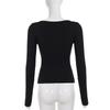 Summer New Style Hollow Design Long-sleeved T-shirt Simple Black Irregular Top for Women