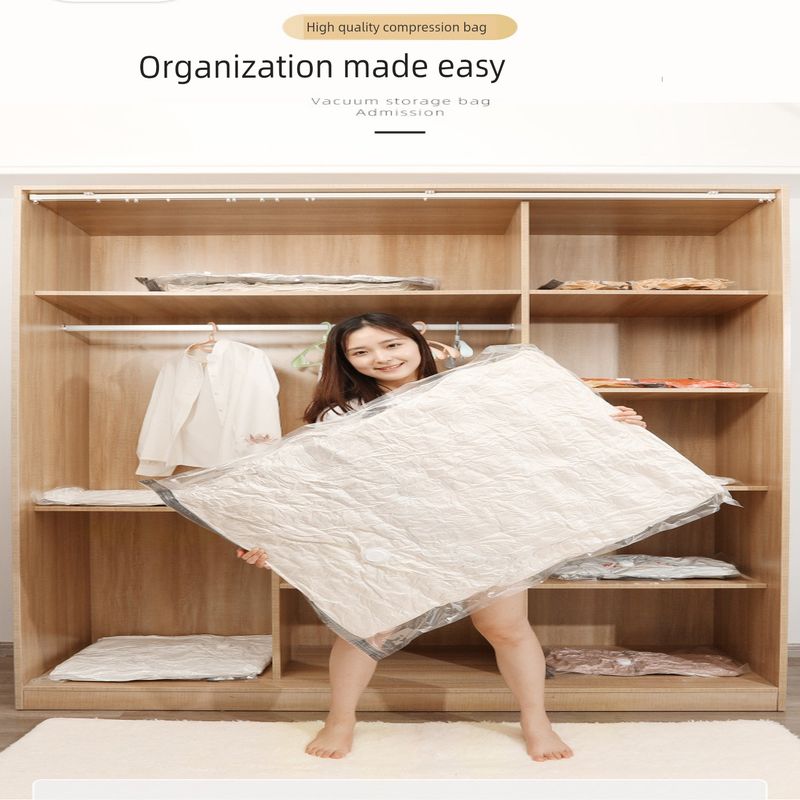 Transparent Vacuum Compression Storage Bag, Vacuum Storage Bag for Quilts, Vacuum Bag for Clothes with Two-Color Zipper