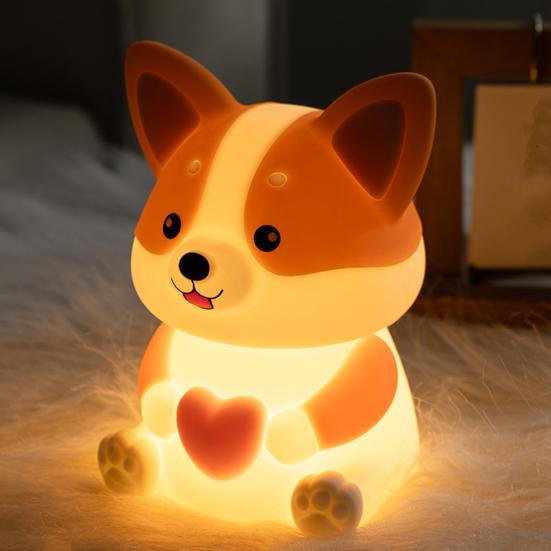 Rechargeable Nursery Light Portable Corgi Night for Nursery, Silicone LED Bedside Lamp with Touch/Remote Control & 30-Minute Timer, Dimmable
