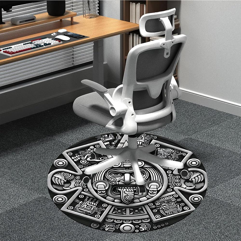 1pc Aztec Calendar Stone Office Round Area Rug, Under Office Chairs Bedroom Living Room Home Decor, Room Deco