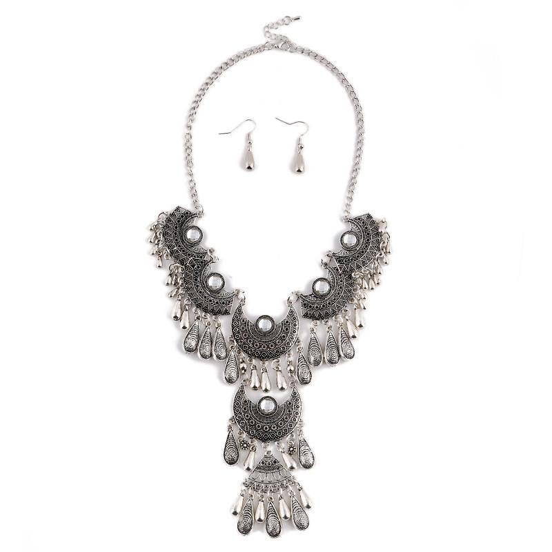 Drop Elegant Water Pendant Necklace Earrings Set Women Vintage Accessory Jewelry