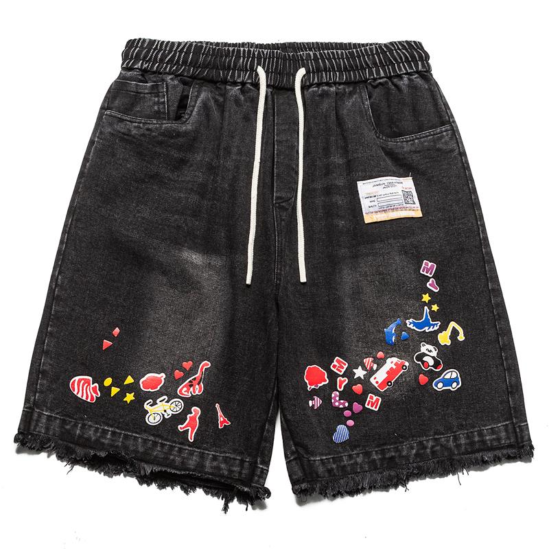

Модные летние джинсовые шорты мужские эластичная талия повседневные шорты мужская одежда 2XL(78kg-85kg) чёрный