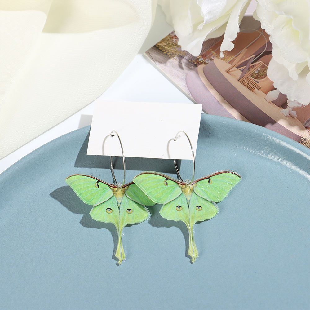 Fashion Vintage Unusual Jewelry Acrylic Women Girls Green Butterfly Moth Hanging Pendants Earrings