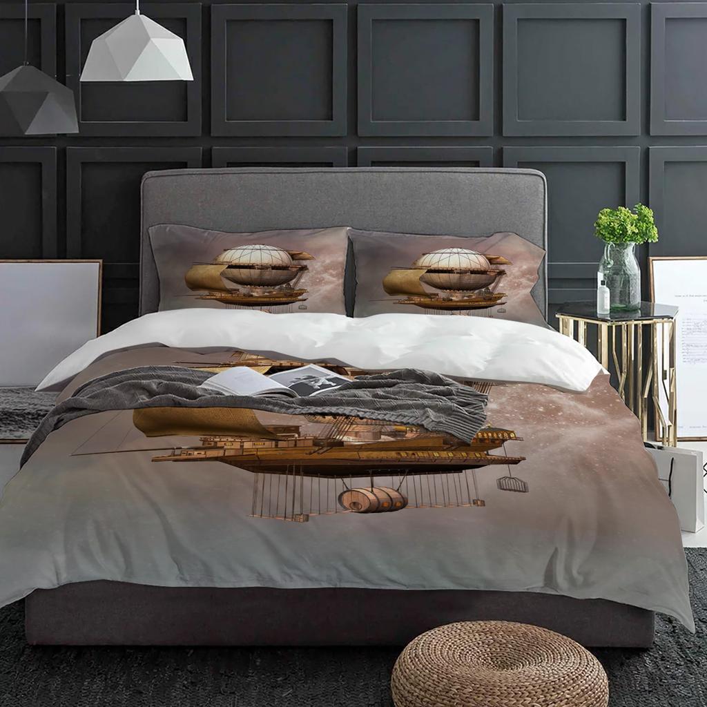 Steampunk Airship Retro Style Bedding Set 3pcs Duvet Cover Pillowcase Kids Adult Quilt Cover Double Bed Set Home Textile