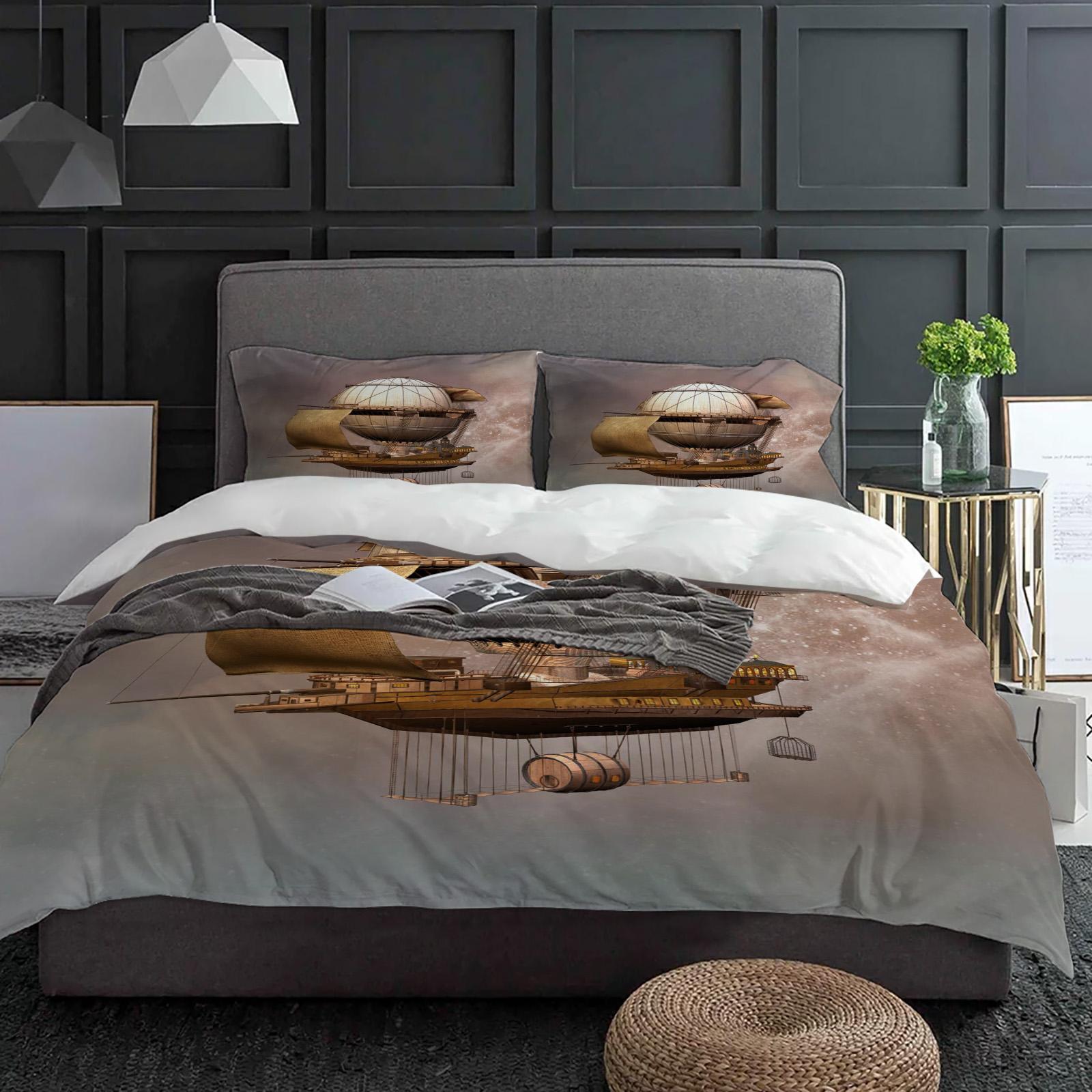 

Стимпанк Дирижабль Ретро Стиль Постельное Белье Комплект 3 шт Пододеяльник Наволочка Детский Взрослый Покрывало для Одеяла Комплект на Двуспальную Кровать Домашний Текстиль (135x200cm)