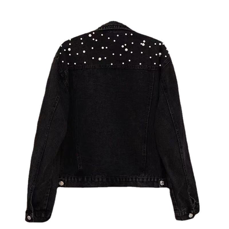 Plus Size Beaded Denim Jacket - Korean Style, Spring/Autumn Fashion for Women
