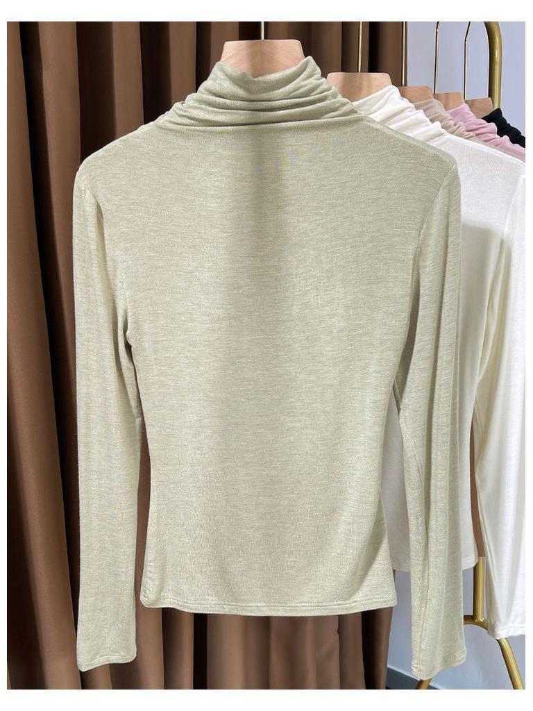 Modal High-Neck Base Layer Top for Women, Spring/Autumn, Tight-Fit, Long Sleeve, Mask T-Shirt, Thin Outerwear