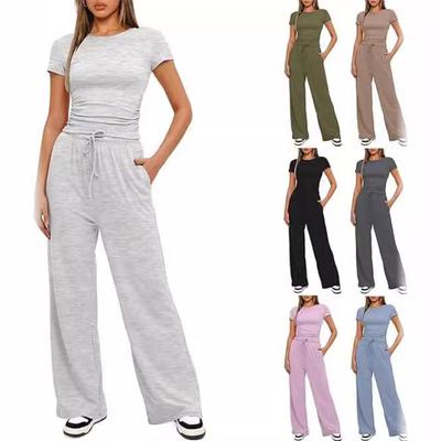 Women's Set Summer Short-sleeved Pleated Top Casual Sweatpants Clothes Sale