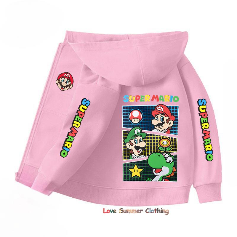 Spring Autumn Hoodie Zip Up Game Pattern Mario Children Hoodie Kids Boy Girl Clothing Pullover Cartoon Printed Top Sweatshirt
