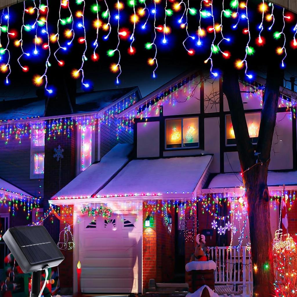 NEW 162/96LED Solar Icicle Outdoor Christmas Lights 8 Modes Waterproof Fairy Lights for Home Party Halloween Holiday Decoration