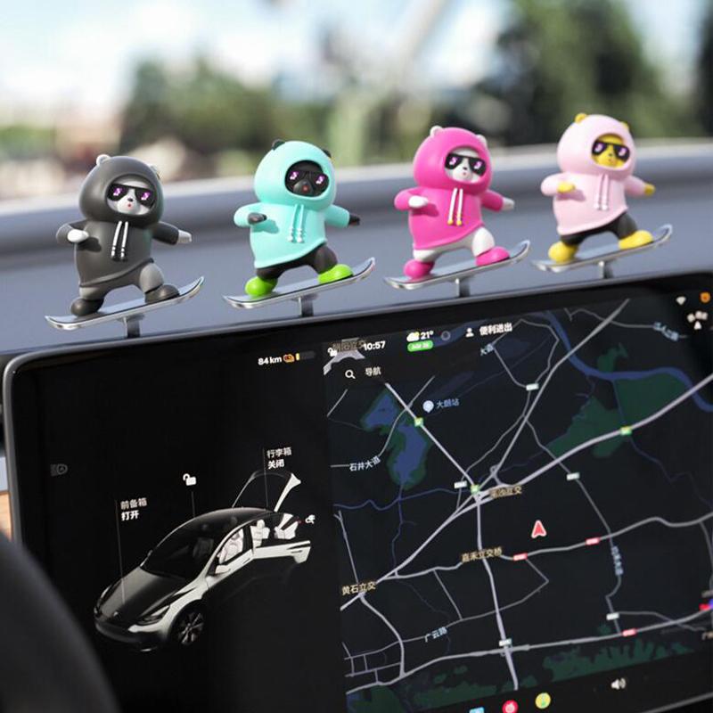Cartoon Animal Car Interior Center Console Decoration Sliding Bear Dashboard Ornament Anime Auto Accessories 2024Creative Gifts